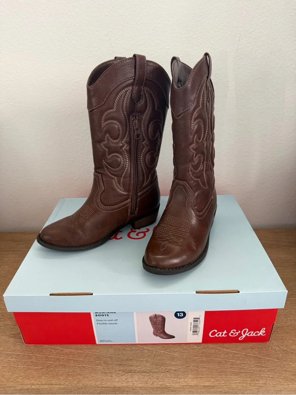 Cat & Jack Brown Embroidered Girls' Western Boots